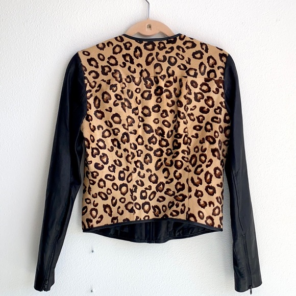 Theory Chetah Print Leather and Fur Jacket - Picture 3 of 12